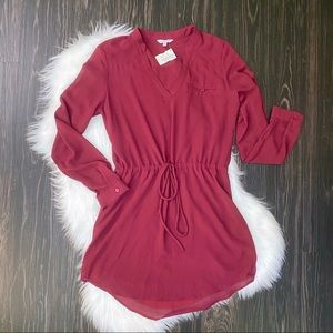 Naked Zebra Long Sleeve Short Dress in Wine
